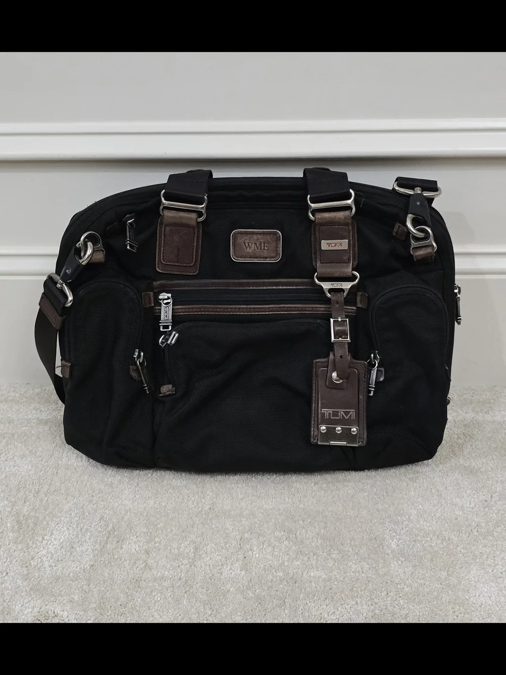 Tumi Black and Brown Travel Brief with Leather Trim